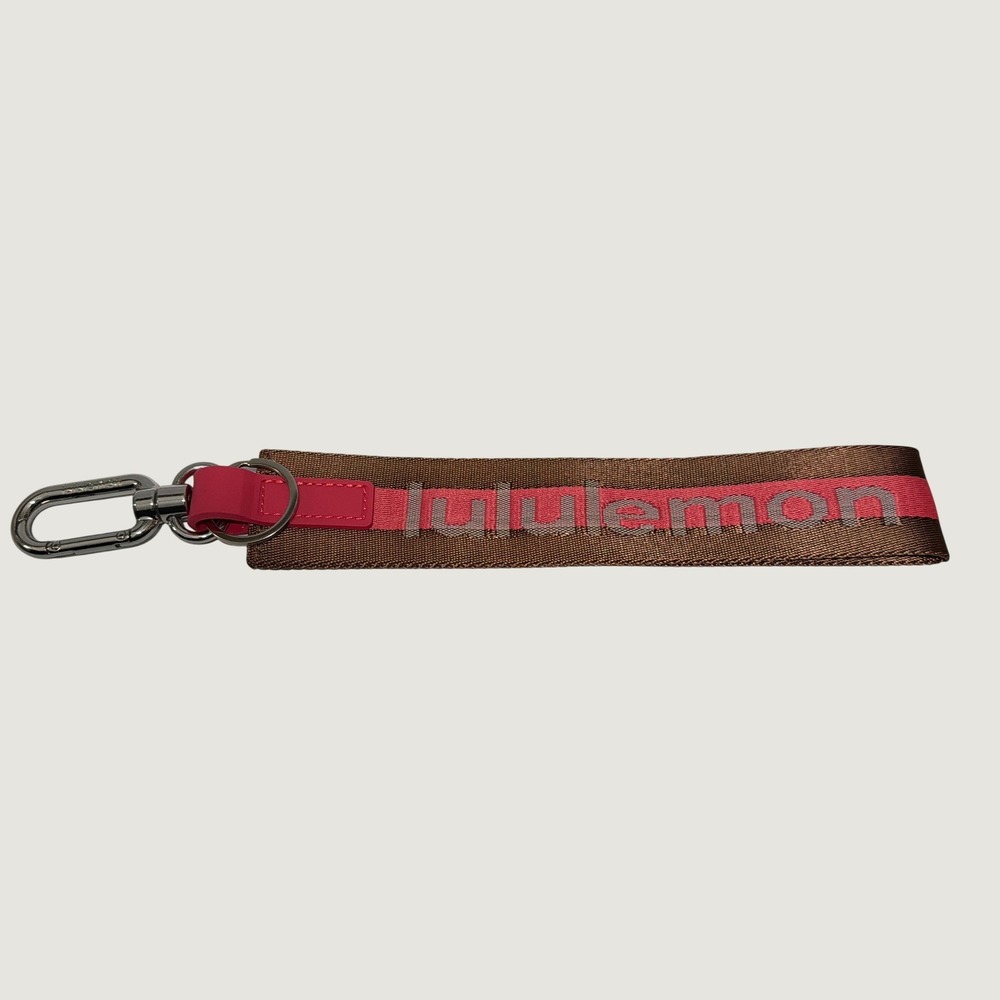 Lululemon Never Lost Keychain - Wordmark Brown Pink Colorway Strap Carabiner